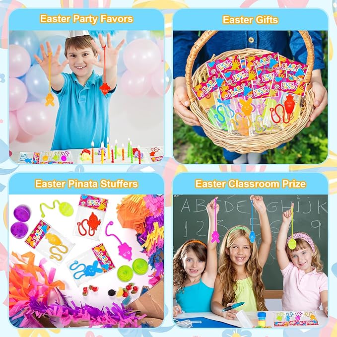 Easter Basket Stuffers for Toddlers 42 Pack, Non Candy Easter Sticky Hands Egg Hunt Fillers Supplies for Kids, Small Party Favor Fidget Toys Classroom Gifts Prize Goodie Treat Bag Stuff for Boys Girls