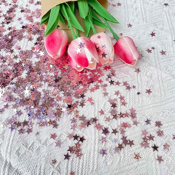 60g Star Confetti Glitter Star Table Confetti, Metallic Foil Star Glitter, Table Decorations for Party Wedding birthday graduation Decorations(Glitter Rose Gold Set, 10mm and 6mm)