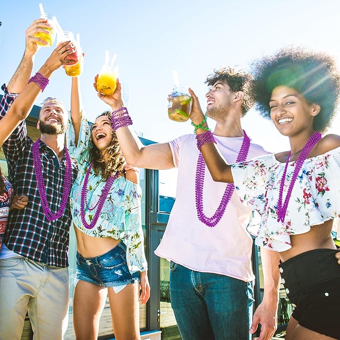 200PCS Mardi Gras Beads, Purple Bead Necklace Party Favors, 33" Holiday Halloween Necklaces Party Parade Throw Accessories, Mardi Gras Halloween Wedding Birthday Celebrations Decorations Bulk