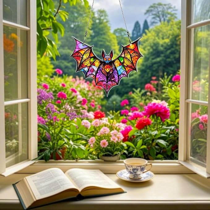 Bat Halloween Ornaments Colorful Window Hanging Decorations Home Wall Decor for Indoor Outdoor