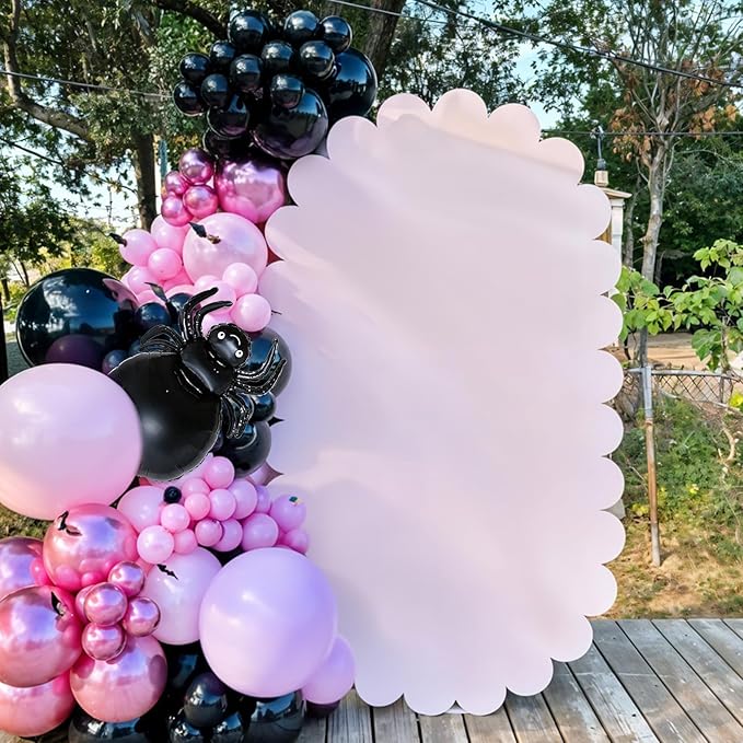 Halloween Balloon Arch Garland Kit, Black Pink Rose Gold Spider Foil Balloons with 3D Bat Stickers and Spider Webs for Girls Halloween Party Spooky Birthday Day Party Decorations
