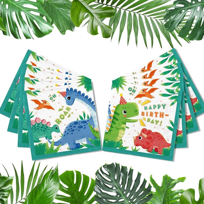 Dinosaur Birthday Party Supplies Disposable Paper Plates Napkins Cups Tablecloth and Banner for Dinosaur Party Decorations Serve 25