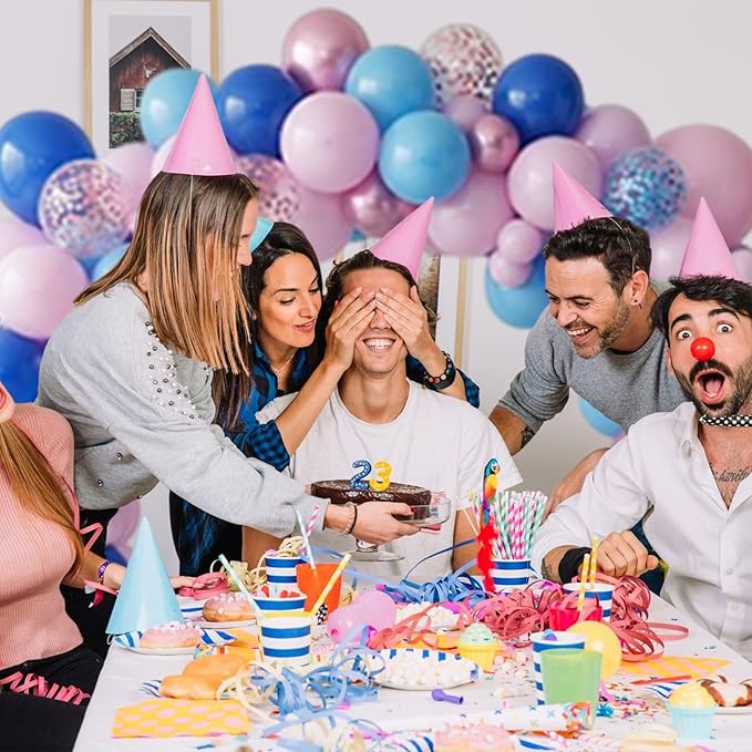 Pink and Blue Balloon, 50Pcs 12 Inch Pastel Pink Blue Purple Confetti, Royal and Metallic Confetti Balloons for Birthday, Baby Shower, Gender Reveal Supplies