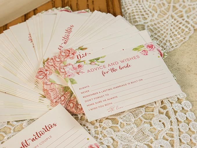 Advice For The Bride Cards - 50 Pcs Wedding Advice Cards For Bridal Shower Decorations, Marriage Advice And Wishes Cards For Engagement Party Games, Advice Box For Wedding Shower Decor