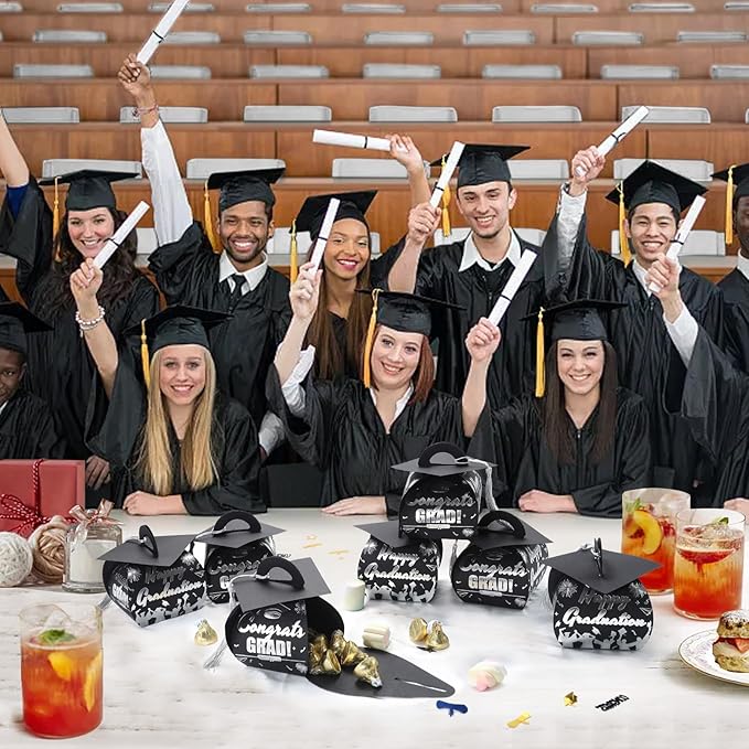 COTOPHER 36 Pcs Graduation Cap Gift Boxes with Tassel, Class of 2025 Graduation Candy Boxes Centerpieces for Tables Party Decorations, Mini Treat Chocolate Box Graduate Favors Supplies
