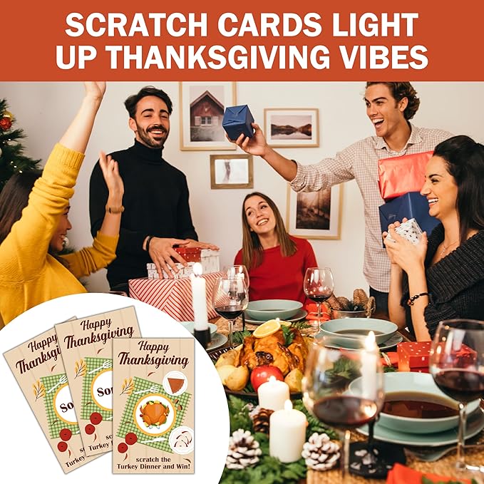 Thanksgiving Scratch Off Cards, Turkey Games For Family Party, Friendsgiving Party Favors For Adults, Thanksgiving Supplies Decorations, Pack Of 50, 04
