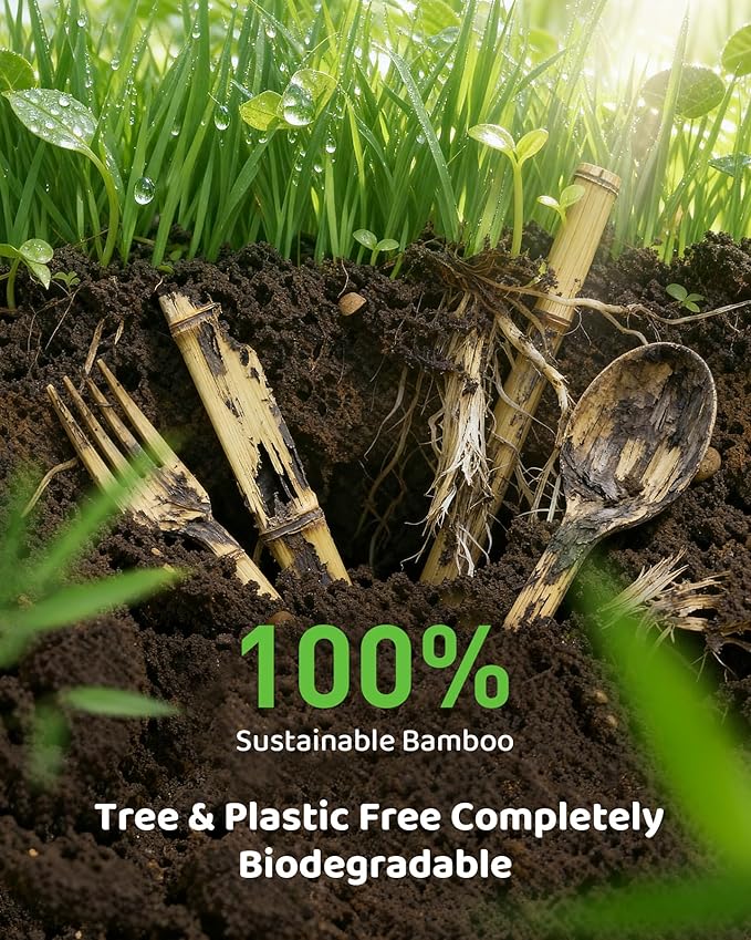 Devot 100% Natural Bamboo Disposable Cutlery Set - 120 Mix (30 Knives, 60 Forks, 30 Spoons) 6.7", Eco Friendly Utensils, Biodegradable, Compostable and Perfect For Weddings, Camping, Party