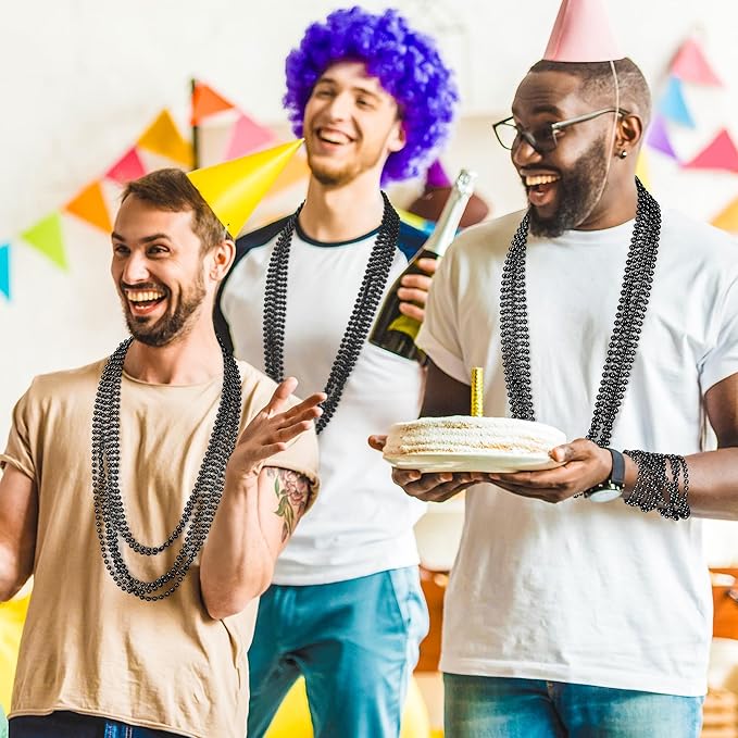 Bead Necklace, 200PCS New Years Eve Black Necklaces Stuff Accessories, 33" Mardi Gras Beads Necklace Costume Bulk, Festival Parade Throw for Halloween Wedding Party Events Supplies Decorations