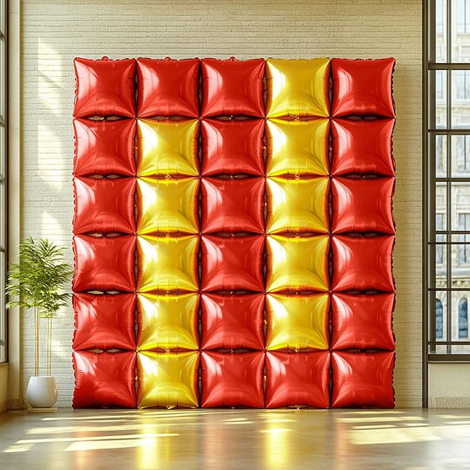 NISOCY 25PCS Christmas Balloons Red Gold Square Foil Balloons Wall Backdrop Metallic Double Sided Red Gold Balloons Tunnel Arch Kit for Valentine's Day Wedding Birthday Engagement Party Decorations