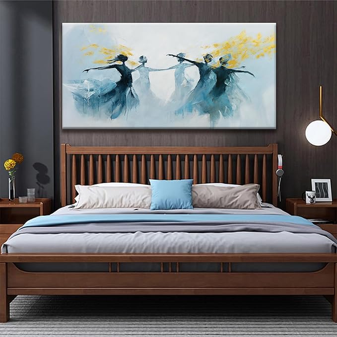 TAIJXAGSG Large Abstract Wall Art For Living Room Canvas Wall Art Decor Prints Blue Gold White Dancer Wall Art Decor Modern Paintings Home Wall Decorations Bedroom Kitchen Office Artwork 29" × 58"