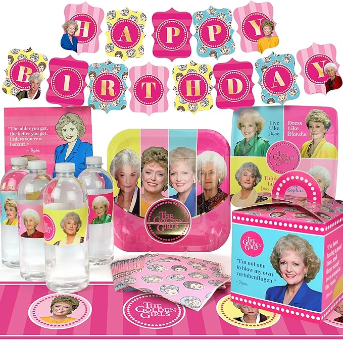 Golden Girls Birthday Party Decorations (Basic Pack for 8) Complete Set with Banner and Table Cover