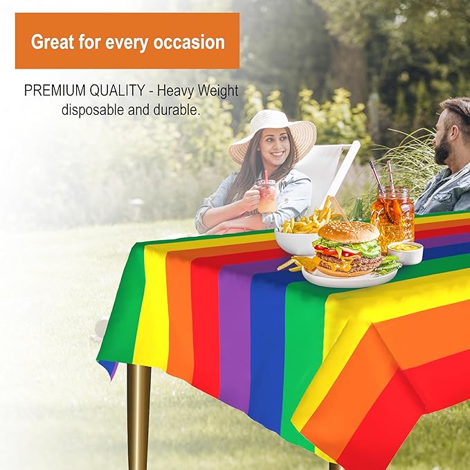 Party Dimensions Carnival Rainbow Disposable Plastic Tablecloth for Rectangle Tables (12 Pack) Table Cloths for Parties, Events, Indoors & Outdoors, 54 x 108 inches, Plastic Table Cover