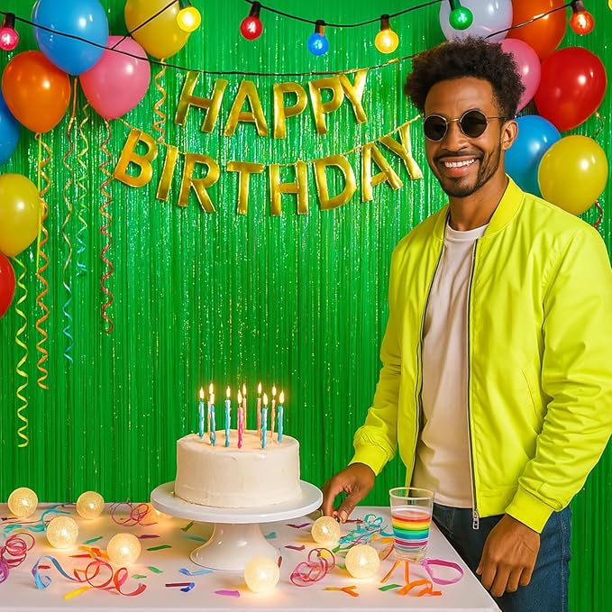 2 Pack Pastel Green Foil Fringe Backdrop Curtains, Tinsel Streamers Party Decorations, Fringe Backdrop for Baby Shower, Birthday Party