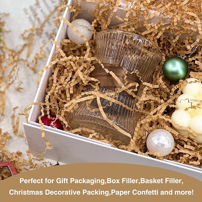 2LB Crinkle Cut Paper Shred Filler for Bag Gift Box Basket Confetti Paper Shreded Stuffing Decoration for Christmas Day Holiday Party(Kraft)