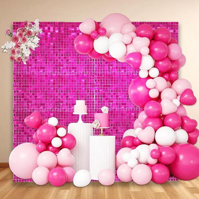 36 PCS Fuchsia Shimmer Wall Backdrop, Square Sequin Photo Backdrops Panel, Glitter Wall Background for Birthdays, Weddings, Halloween, Engagements, Disco Bachelorette Party Decoration (6FTx6FT)