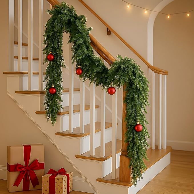 Bdor 2Pcs 6ft Artificial Cedar Garland for Christmas Decoration – Realistic Faux Greenery Garland with Dense Pine Branches for Fireplace Mantel, Staircase, Doorway, Indoor Outdoor Holiday Decor