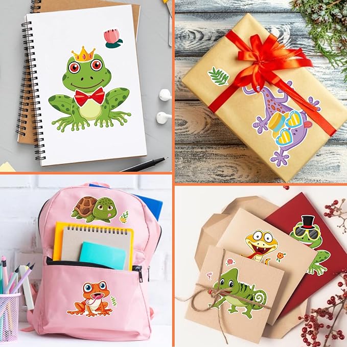 36 PCS Make a face Sticker for Kids Toddlers, Make Your Own Reptile Animal Mix and Match Sticker with Snakes, Lizards, Frogs, Turtles, Kids Party Favor Craft Supplies