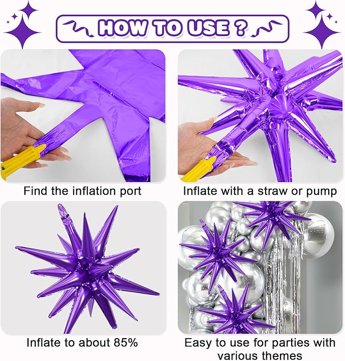 Black Purple Green Star Balloon,6Pcs 22Inch Explosion Star Balloons and 10Pcs 10Inch Four Angle Balloons Kit for Halloween Birthday Anniversary Baby Shower Wedding Party Decorations