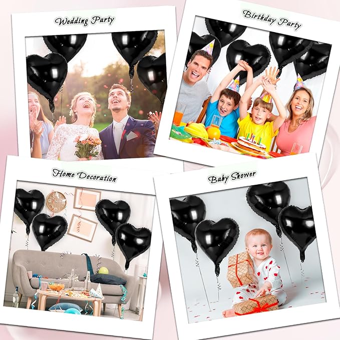 24 Pcs Black Heart Balloons,18 inch Heart Shape Foil Balloons Love Balloons Valentine Balloons for Birthday Party Wedding Engagement Party Baby Shower Valentine Day Decorations (Black)