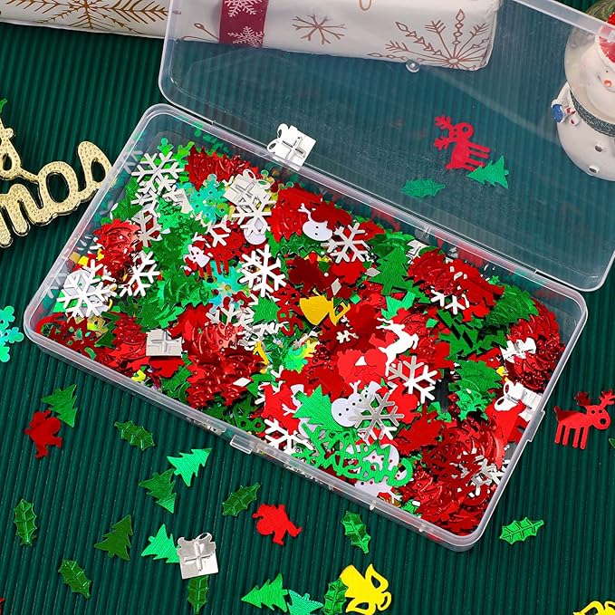 MARFOREVER Christmas Day Confetti Glitter Table Decorations Party Scatter Confetti, Red Green White Party Decorations Table Confetti Sprinkles Snowflake Santa Elk for Christmas Party Supplies Decor
