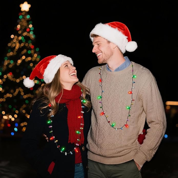 JOYIN Christmas LED Mini Bulb Necklaces, Xmas Necklace with 3 Lighting Modes, Xmas Bulb Necklaces for Xmas Party Supplies