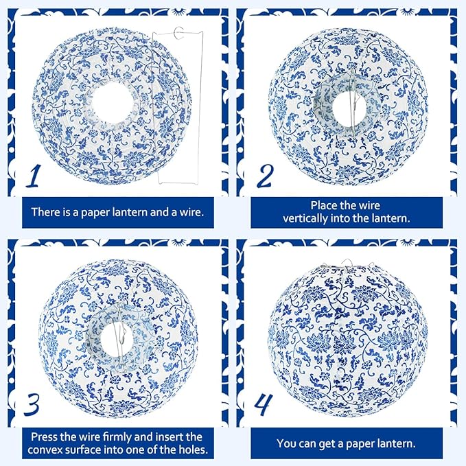 Paper Lanterns Party Decorations Chinoiserie Hanging Paper Lanterns for Ceiling Birthday Party Bridal Shower Home Classroom Decor Pack of 10