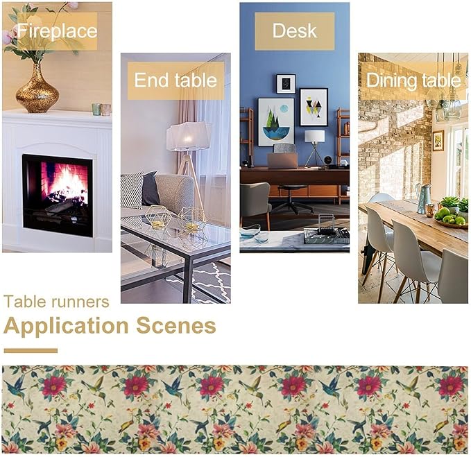 Summer Bird Floral Table Runner,Spring Birds Table Runner Burlap Table Decoration for Seasonal Home Kitchen Dining Dinner Indoor Holiday Farmhouse Decor 13x120 Inch