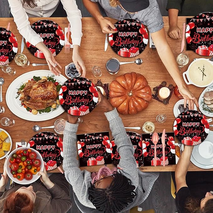 40pcs Red and Black Birthday Party Decorations Red Birthday Decorations Disposable Tableware Include Plates Napkins For 20 Guests