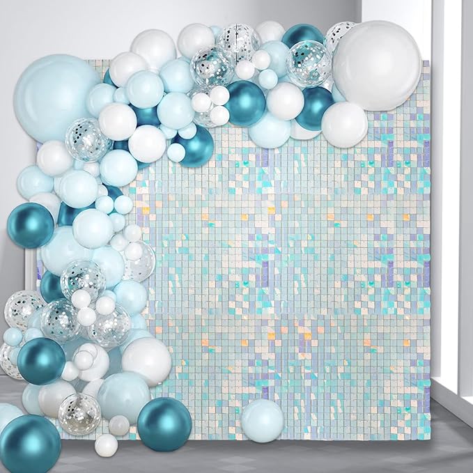 36 PCS Colorful Blue Shimmer Wall Backdrop, Square Sequin Photo Backdrops Panel, Glitter Wall Background for Birthdays, Weddings, Halloween, Engagements, Disco Bachelorette Party Decoration (6FTx6FT)