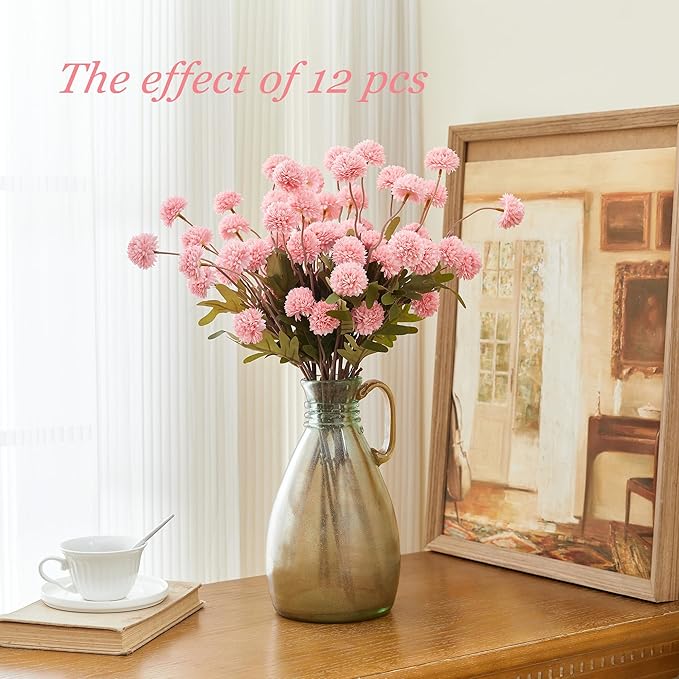 SITUMEIZI Pink Pompon Mum Artificial Flowers Faux Silk Mums Mini Chrysanthemum with Stems 6Pcs for DIY Pink Wedding Centerpieces Floral Arrangements