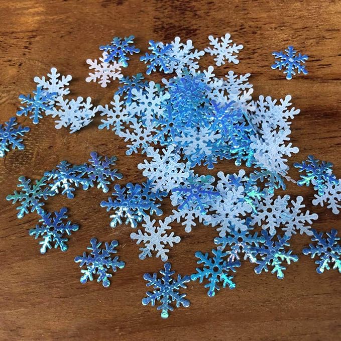 OuMuaMua 1200Pcs Snowflakes Confetti Decorations for Christmas, White and Blue Winter Confetti Snow Party Pack for Wedding Birthday Holiday Party Table Decorations Supplies