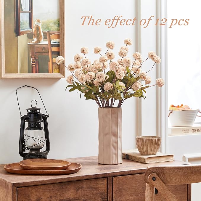 SITUMEIZI Beige Mum Artificial Flowers Beige Faux Silk Mums Mini Chrysanthemum Flowers with Floral Stems 6Pcs for Wedding Centerpieces Decor