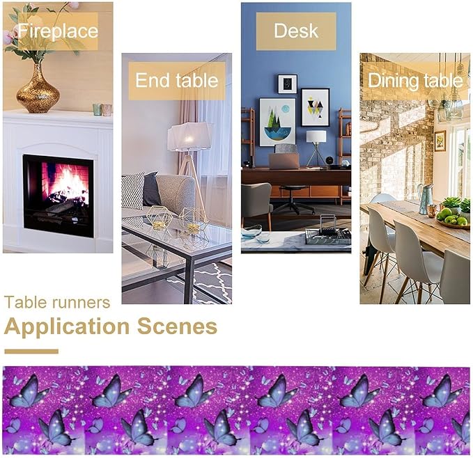 Flowers Butterfly Spring Table Runner, Pink Floral Seasonal Kitchen Dining Table Decoration for Home Party Decor 13x60 Inch