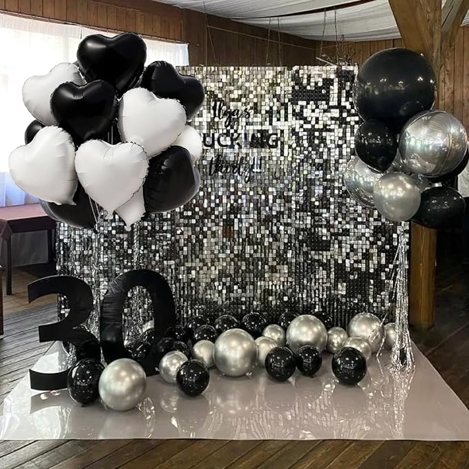 TONIFUL 15Pcs 18 Inch Black White Heart Balloons Valentine’s Day Heart Shape Foil Mylar Balloons Decoration for Romantic Valentine's Day Wedding Bridal Shower Anniversary Engagement Party Supplies