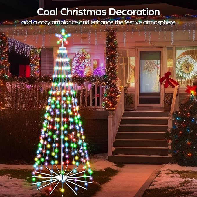 6 FT Outdoor Christmas Tree,Smart APP Remote Control RGB Color Changing DIY Timer LED Christmas Tree for Indoor Outdoor Decorations (6FT)