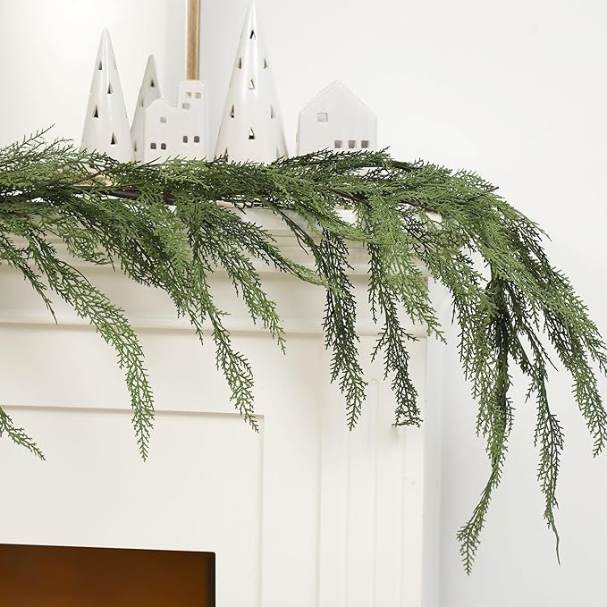 Jutom 1 Pcs 9 ft Christmas Cedar Garland - Artificial Realistic Faux Greenery Cedar Pine Garland for Home Fireplace, Door, Window, Indoor & Outdoor Christmas Party Decoration
