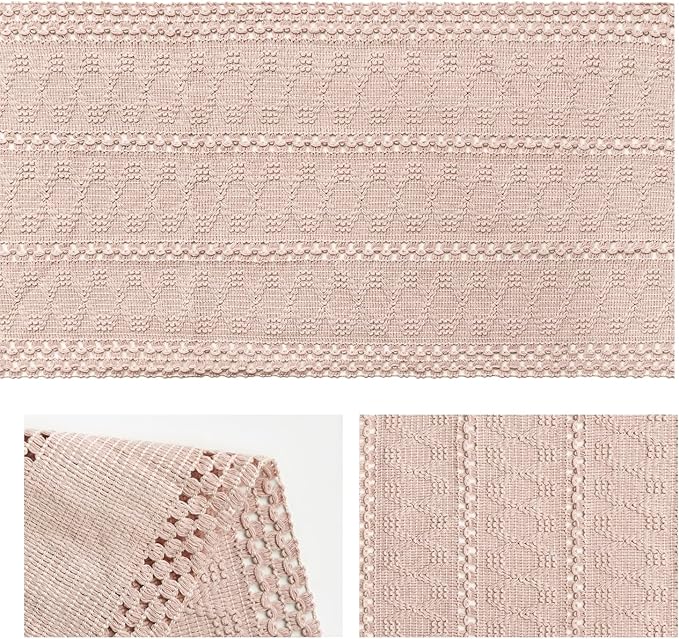 Artoid Mode Pink Farmhouse Woven Rustic Hollow Table Runner, Seasonal Holiday Hollow Kitchen Dining Table Decoration for Home Party Decor 12x120 Inch