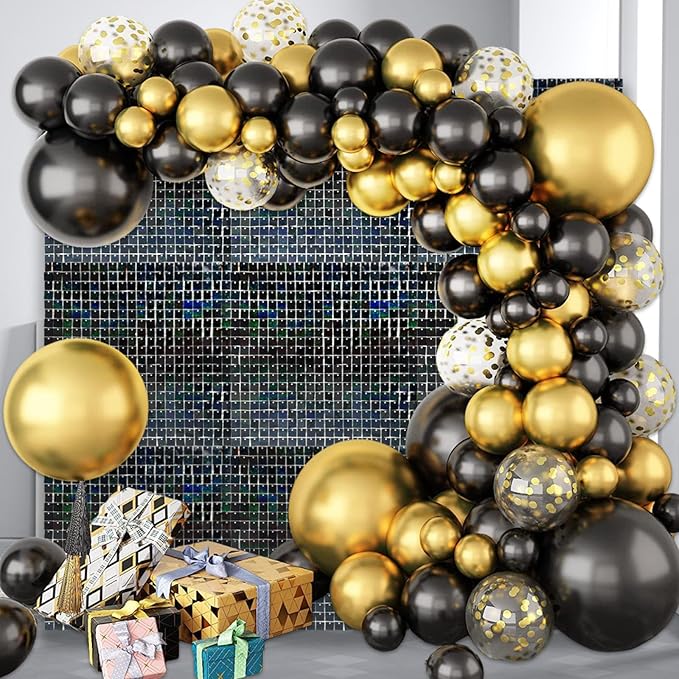 36 PCS Black Shimmer Wall Backdrop, Laser Square Sequin Photo Backdrops Panel, Glitter Wall Background for Birthdays, Weddings, Halloween, Engagements, Disco Bachelorette Party Decoration (6FTx6FT)