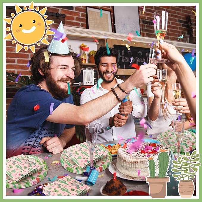 Hsei 250 Pcs Cactus Plates and Napkins Party Decorations Disposable Tableware Sets Summer Birthday Party Supplies Serves 50 Guests Dinnerware Bridal Shower Holiday Party Favors