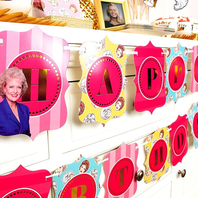 Golden Girls Birthday Party Decorations (Deluxe Pack for 8 Guests) Complete 66-Piece Set with Banner and Table Cover