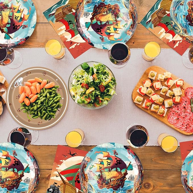 40Pcs Pirate Party Decorations Pirate Themed Birthday Party Plates and Napkins Supplies Set for 20 Guests