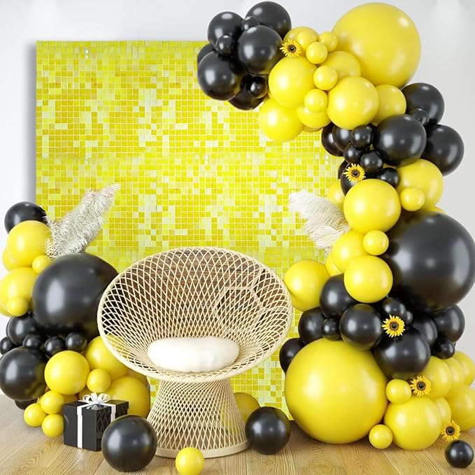 36 PCS Colorful Yellow Shimmer Wall Backdrop, Square Sequin Photo Backdrops Panel, Glitter Wall Background for Birthdays, Weddings, Halloween, Engagements, Disco Bachelorette Party Decoration (6x6FT)
