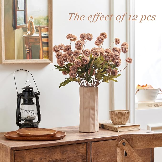 SITUMEIZI Taupe Pompon Mum Artificial Flowers Taupe Faux Silk Mums Mini Chrysanthemum with Stems 6Pcs for DIY Wedding Centerpieces Floral Arrangements