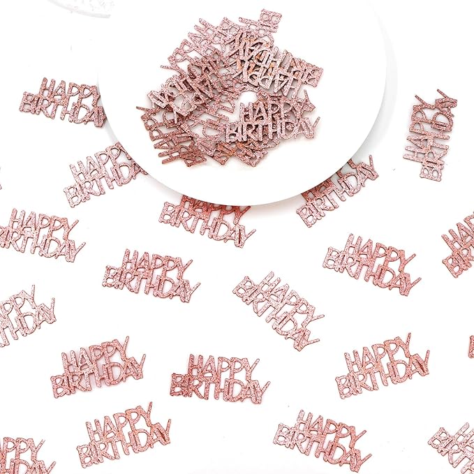Rose Gold Happy Birthday Confetti for Tables Glitter Birthday Party Decorations Table Scatters for Girls/Adult Women Party Supplies 100PC