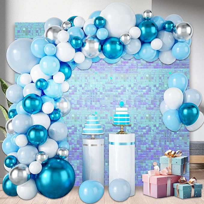 36 PCS Colorful Light Blue Shimmer Wall Backdrop, Square Sequin Photo Backdrops Panel, Glitter Wall Background for Birthdays, Weddings, Engagements, Disco Bachelorette Party Decoration (6x6FT)