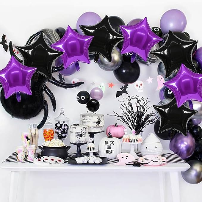 TONIFUL 30Pcs 18 Inch Large Purple Black Star Shape Foil Balloons Big Stars Helium Mylar Ballons for Halloween Birthday Wedding Baby Shower Anniversary Engagement Party Decorations Supplies