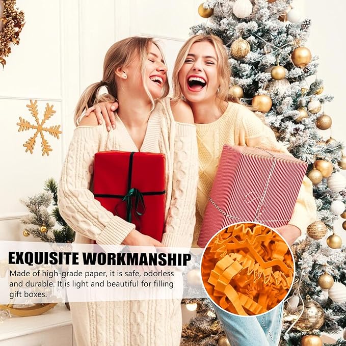 1 LB Fluorescent orange Crinkle Cut Paper Shred Filler Great for Gift Wrapping, Basket Filling, Birthday, Wedding, Halloween, Thanksgiving, Christmas Day, New Year Party Decorations Filling Supplies