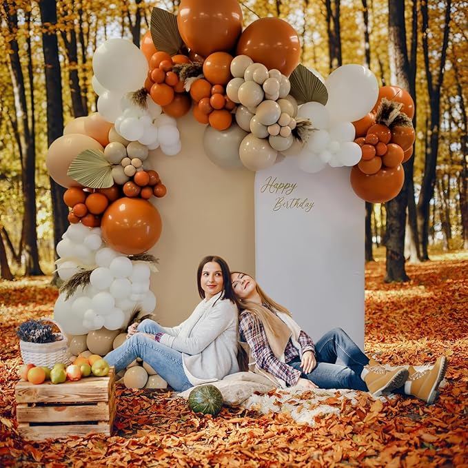 Fall Balloons 55pcs Burnt Orange Gold Balloons 12 Inch, Terracotta Dusty Orange Metallic Copper Sand White Beige Balloon for Thanksgiving Friendsgiving Fall Baby Shower Autumn Party Birthday Decor