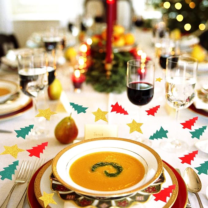 Christmas Holiday Confetti Glitter Sprinkles Red Green White Christmas Tree Star Table Confetti 300pcs,Thanksgiving, Weddings, New Years, Birthdays, Winter Party Decoration Lasting Surprise