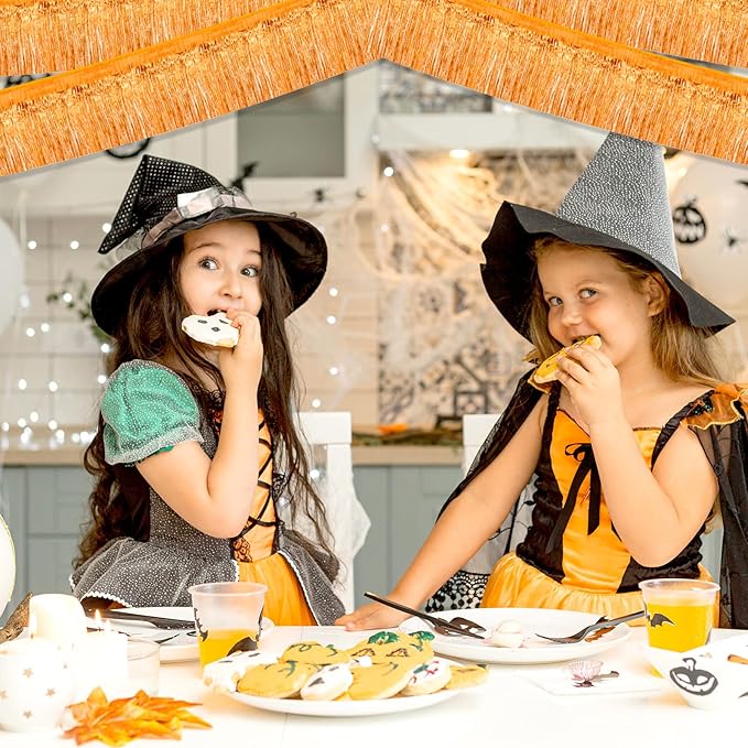 10 Pack 10 Feet Foil Fringe Garland Metallic Tinsel Streamers Banner Wall Hanging Curtain Backdrop for Parade Floats, Bachelorette, Wedding, Birthday, Halloween, Christmas Party Decorations(Orange)